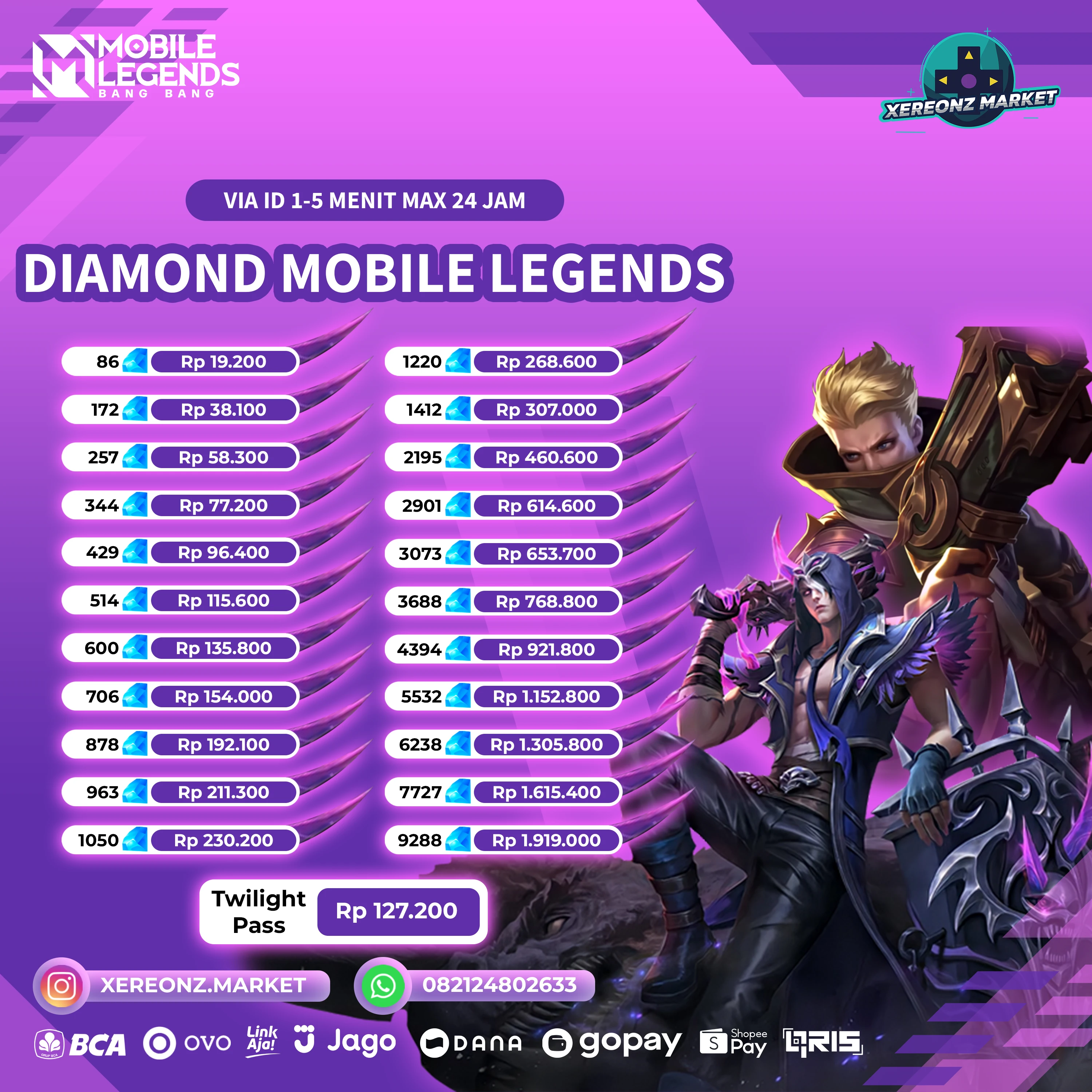 Desain Price list TOP UP GAME (Mobile Legends, Free Fire, PUBG, Dll)